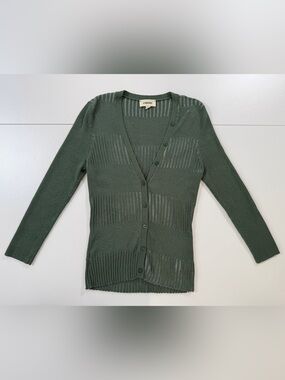 L'AGENCE Cheyenne Ribbed V-Neck Cardigan Sweater Green - Size Small